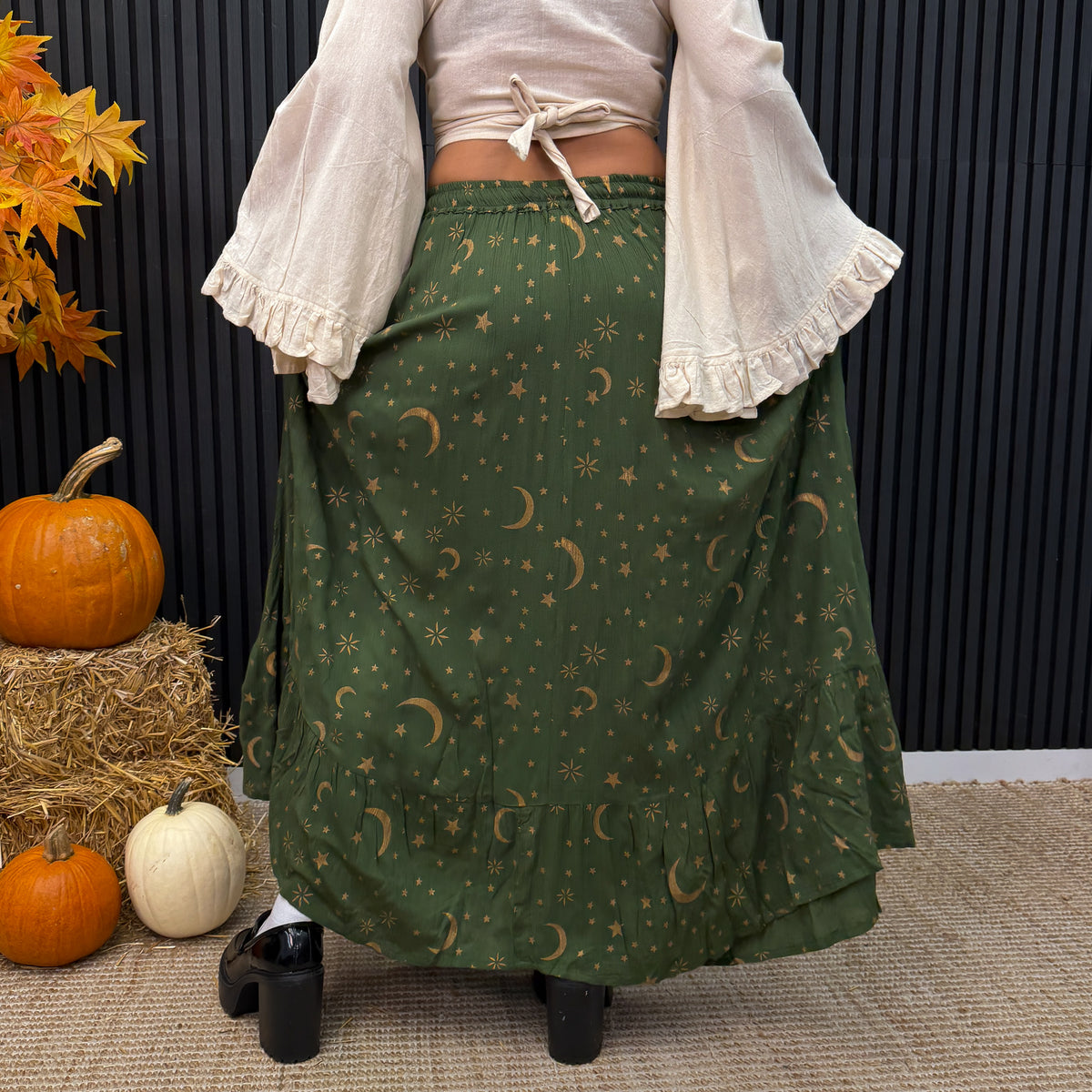 Witchy Celestial Moon & Star Maxi Skirt