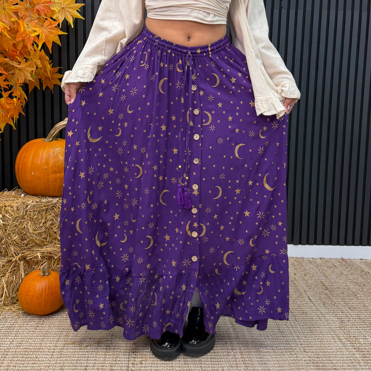 Witchy Celestial Moon & Star Maxi Skirt