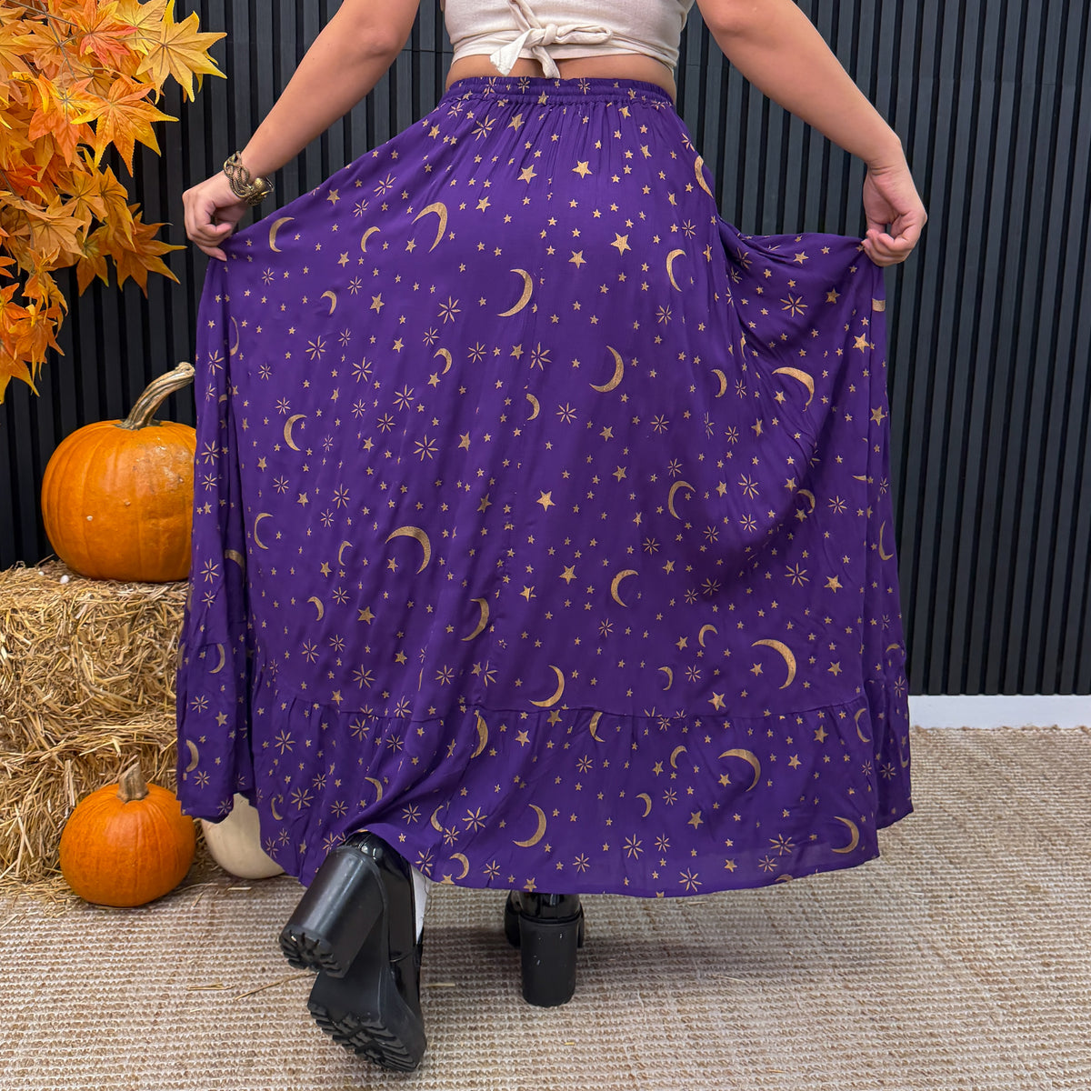 Witchy Celestial Moon & Star Maxi Skirt