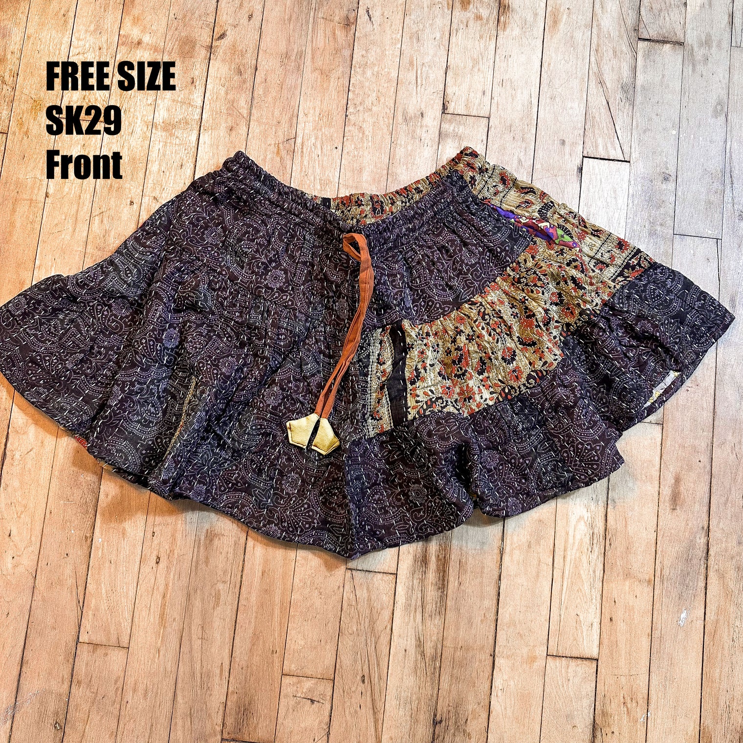 Kantha Tiered Mini Skirt with Pockets