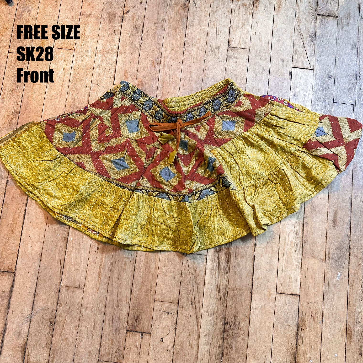 Kantha Tiered Mini Skirt with Pockets