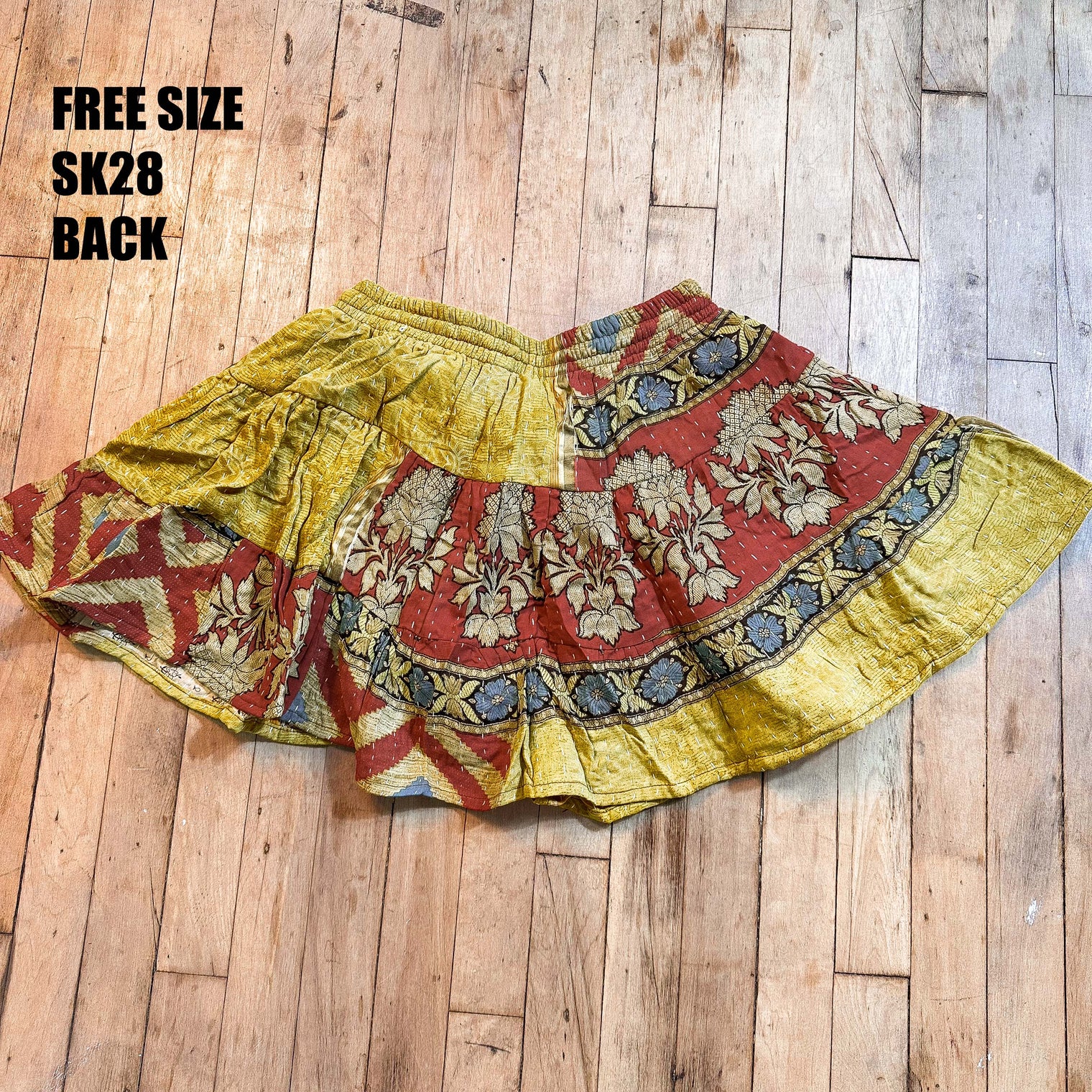 Kantha Tiered Mini Skirt with Pockets