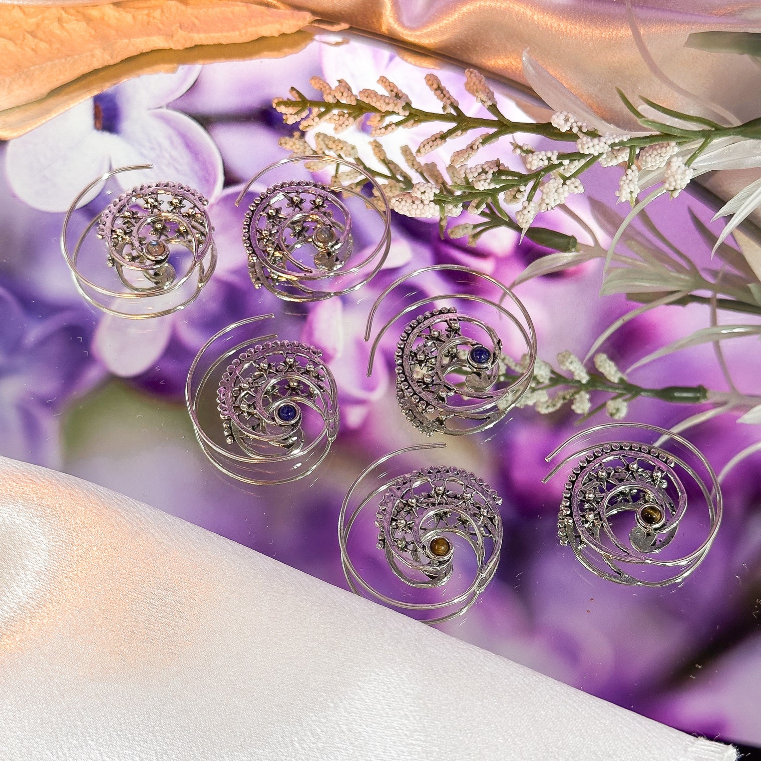 Boho Spiral Silver Plated Crystal Earring