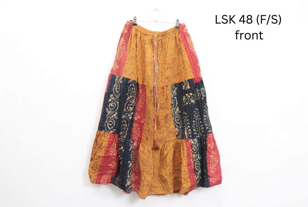 Kantha Long Tiered Boho Flowy Skirt