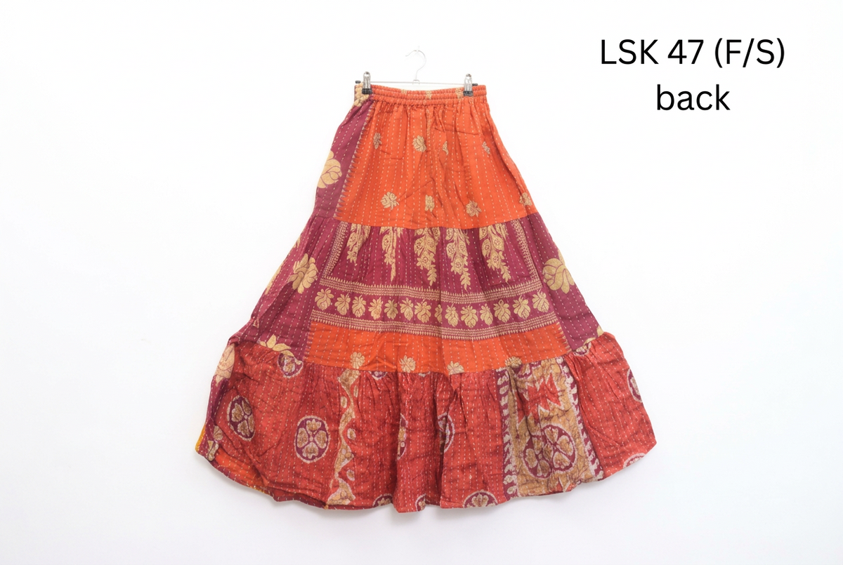 Kantha Long Tiered Boho Flowy Skirt