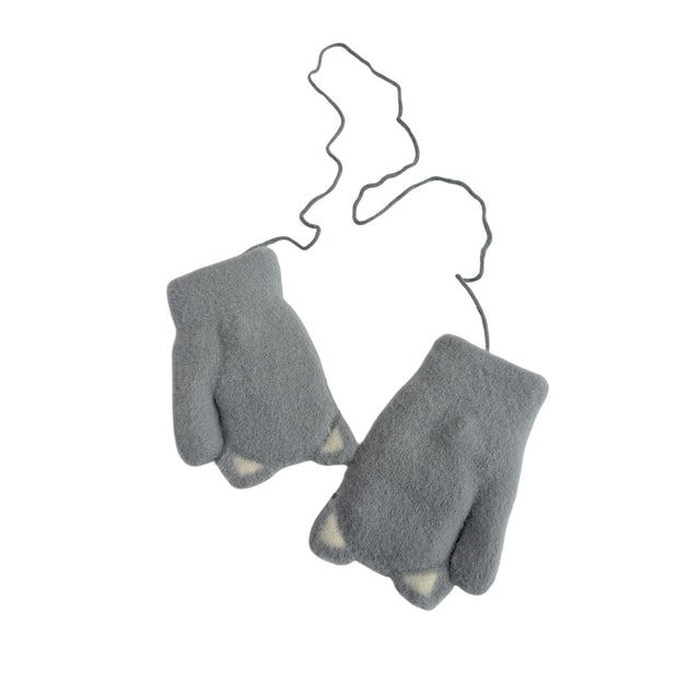 Kids Cat Mittens with String and Fleece Lining