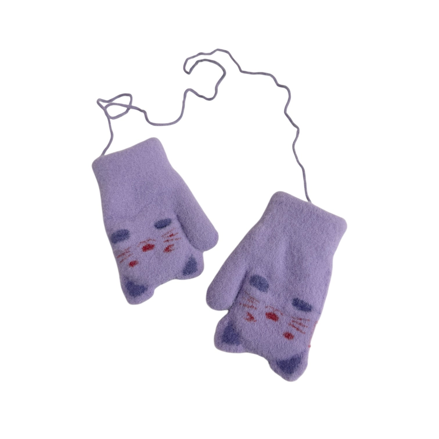 Kids Cat Mittens with String and Fleece Lining