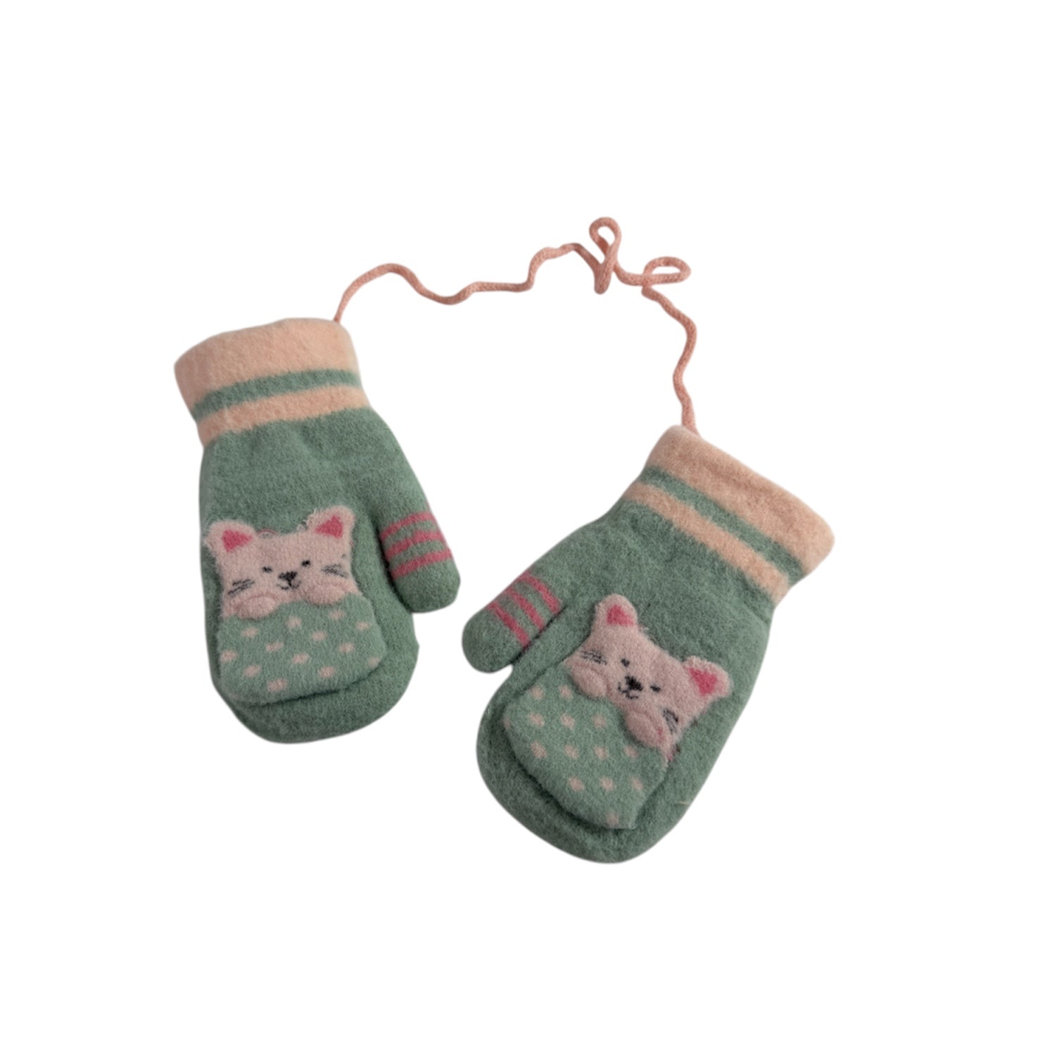 Cat Unisex Kids Winter Mitten with String