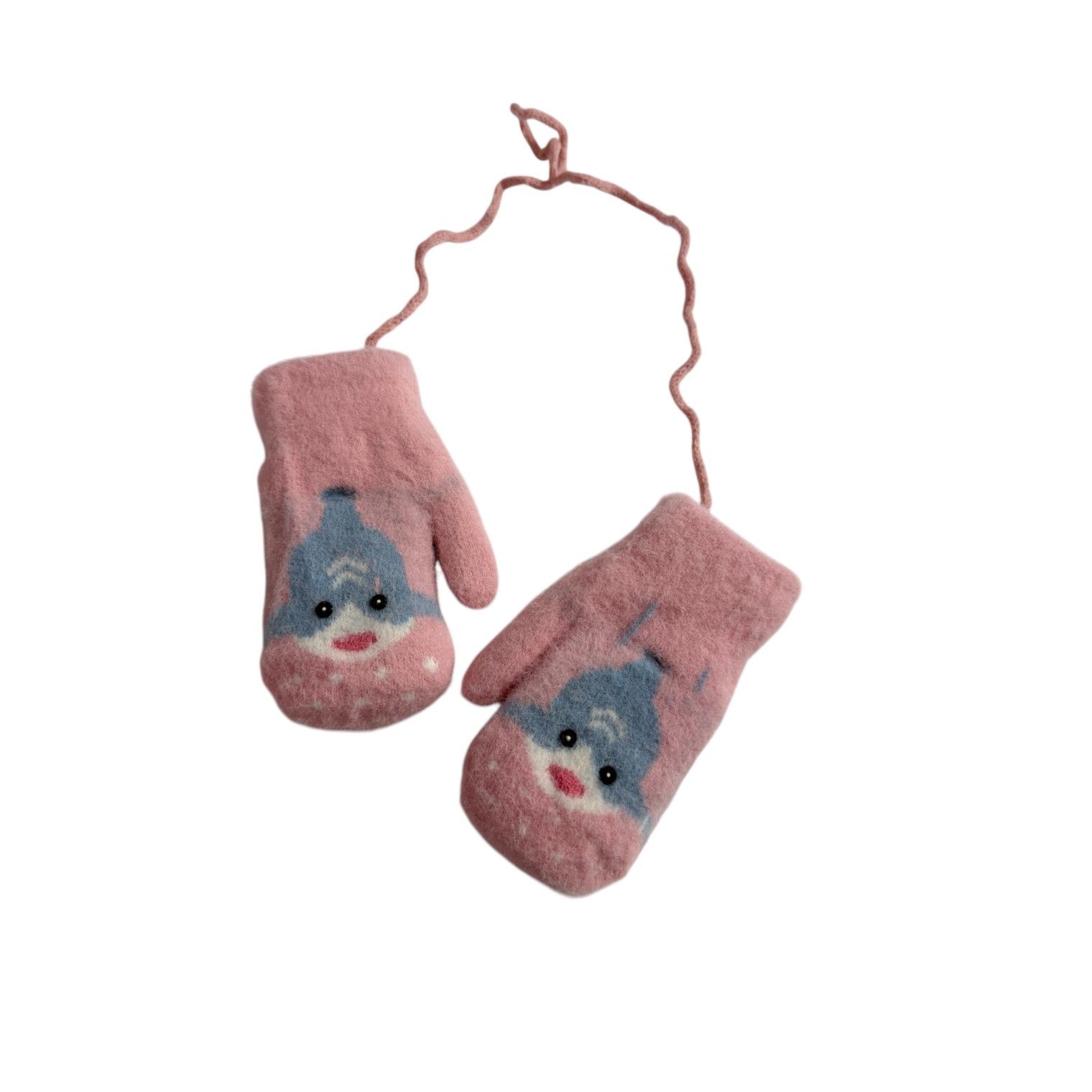 Baby Shark Kids Fleece Lined Mittens with String