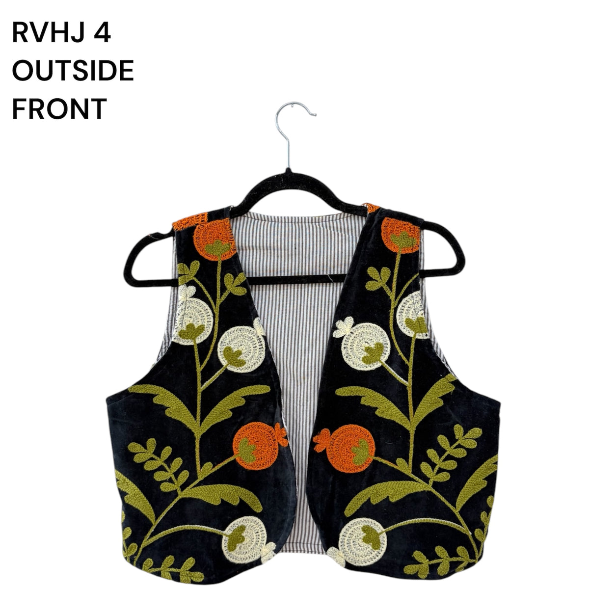Boho Floral Waistcoat with Striped Cotton Reverse