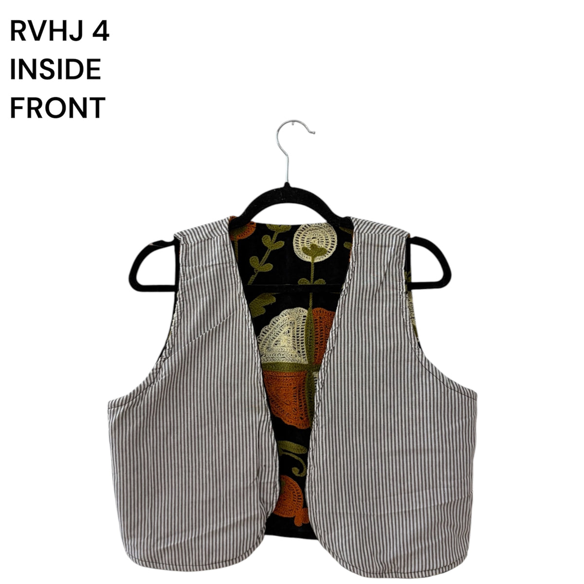 Boho Floral Waistcoat with Striped Cotton Reverse