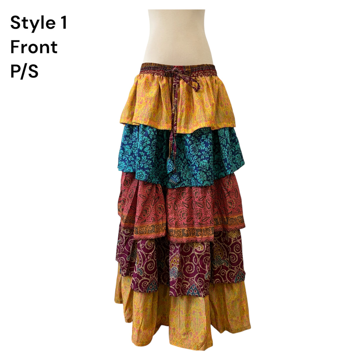 One-of-a-Kind Flowy Recycled Sari Maxi Skirt