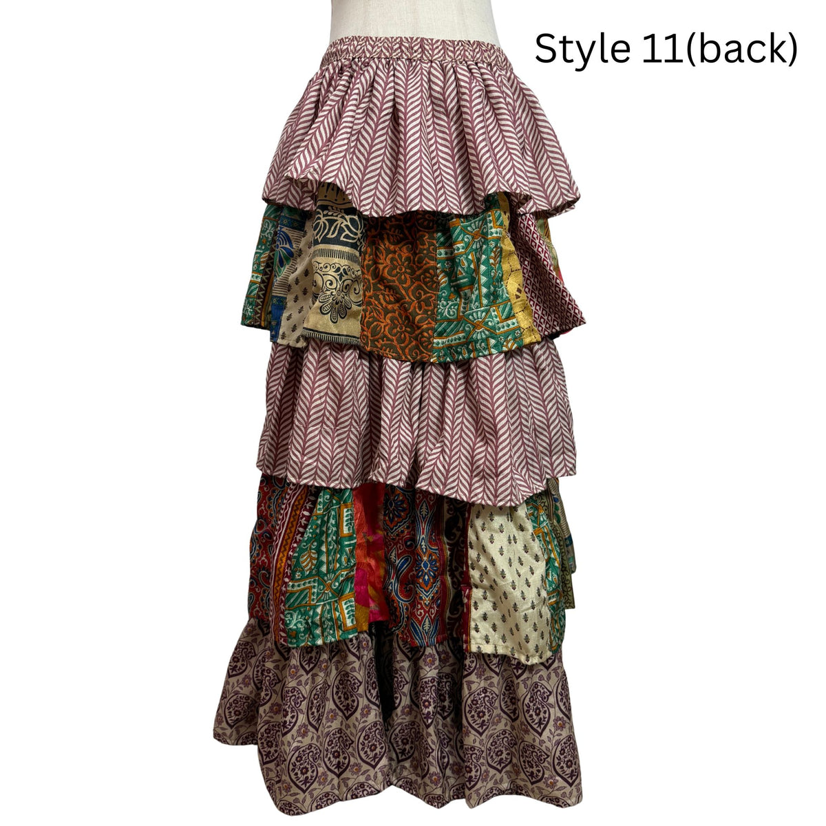 One-of-a-Kind Recycled Sari Tiered Maxi Skirt