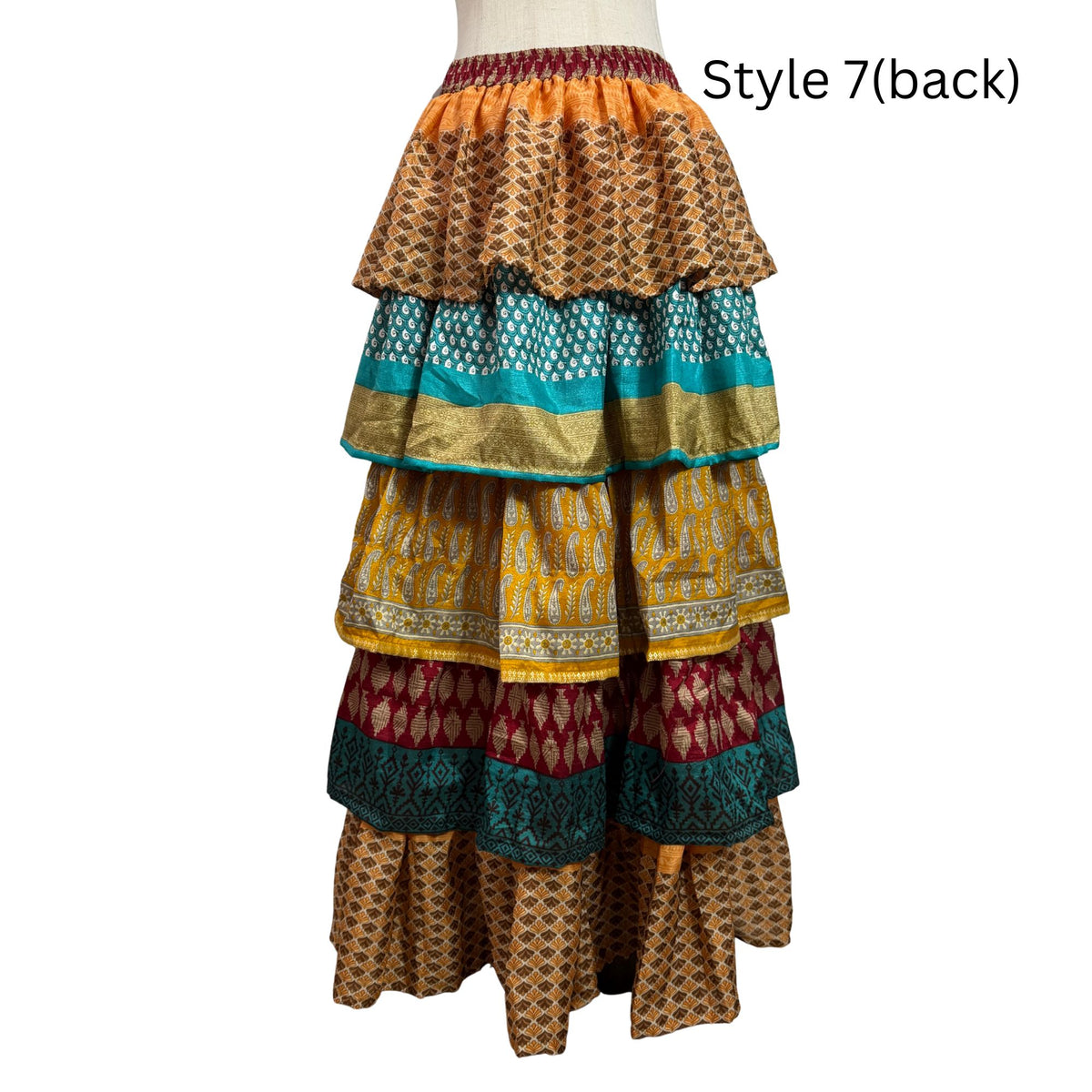 One-of-a-Kind Recycled Sari Tiered Maxi Skirt