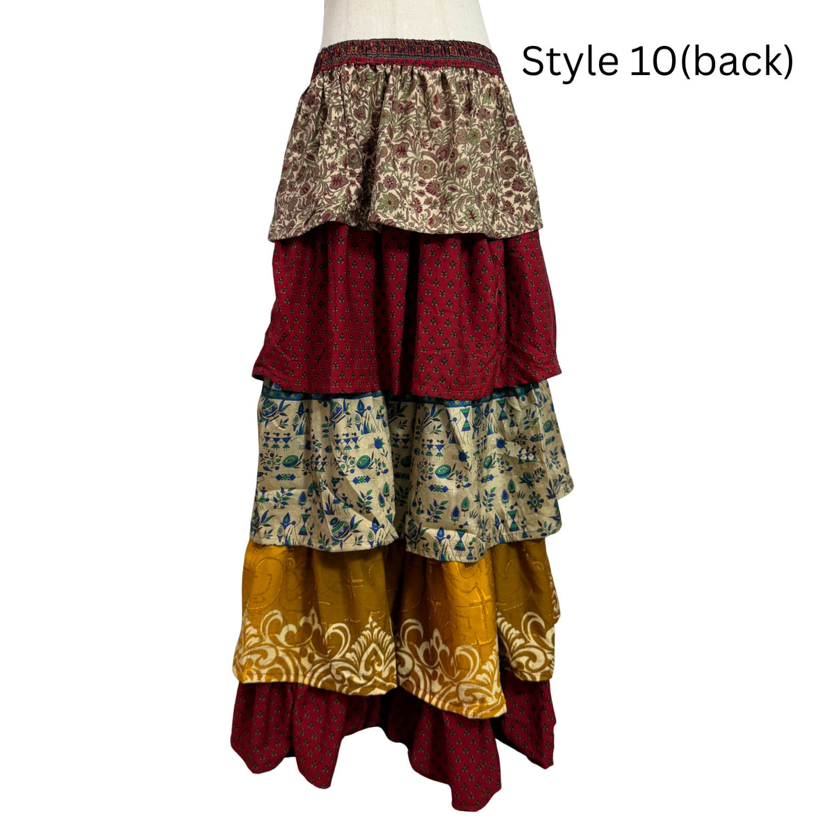 One-of-a-Kind Recycled Sari Tiered Maxi Skirt