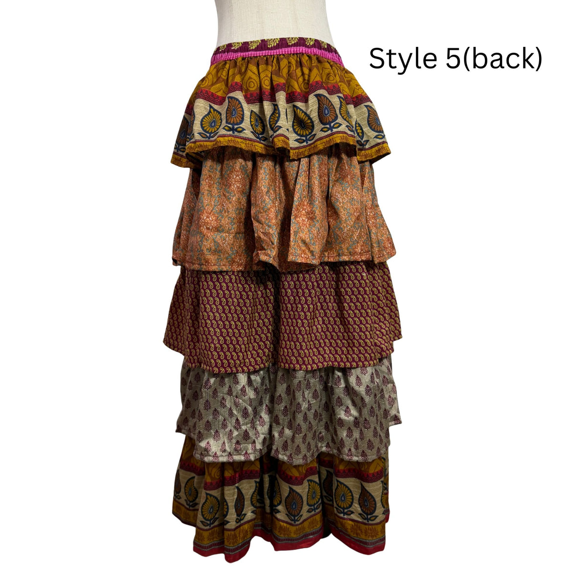 One-of-a-Kind Recycled Sari Tiered Maxi Skirt