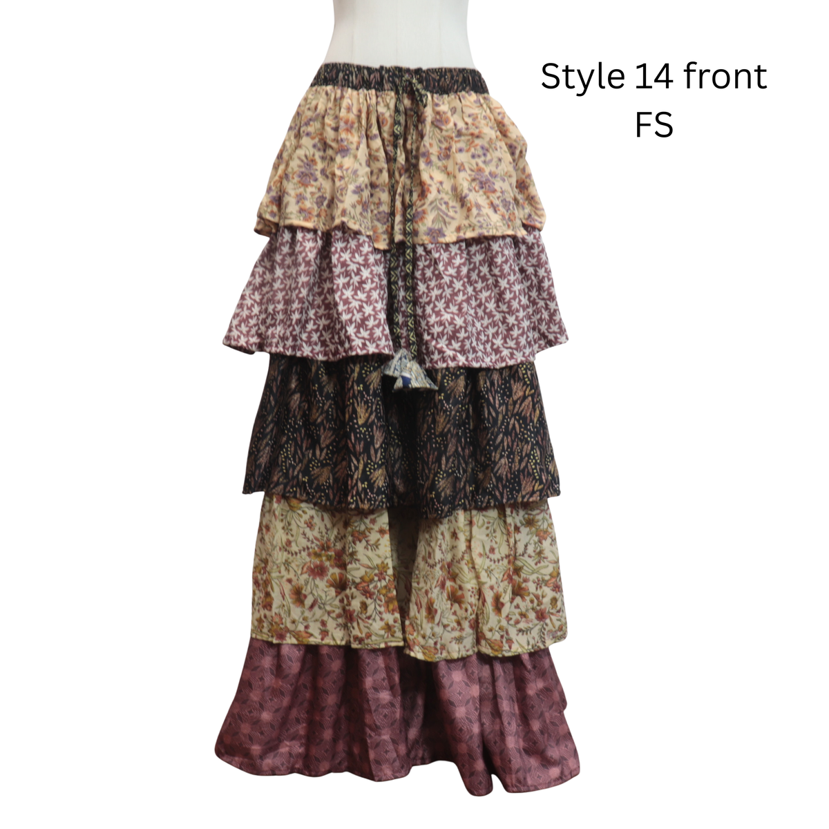 One-of-a-Kind Recycled Sari Tiered Maxi Skirt