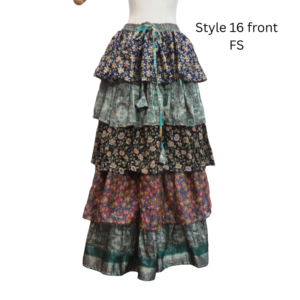 One-of-a-Kind Recycled Sari Tiered Maxi Skirt