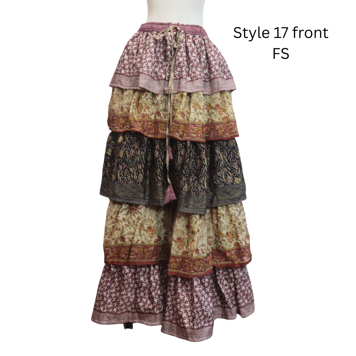 One-of-a-Kind Recycled Sari Tiered Maxi Skirt