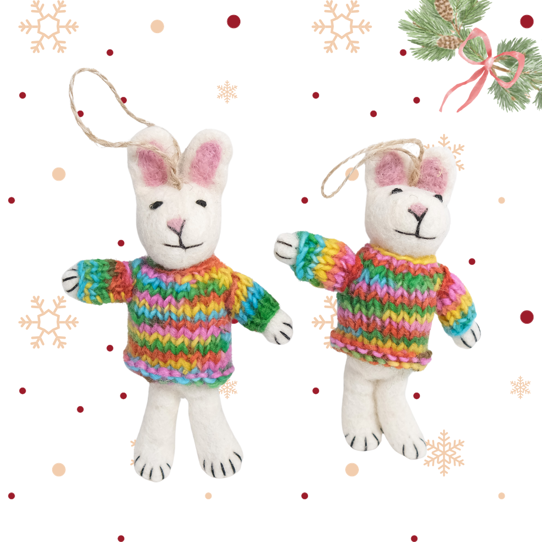 Felted Bunny with Knitted Sweater Ornaments
