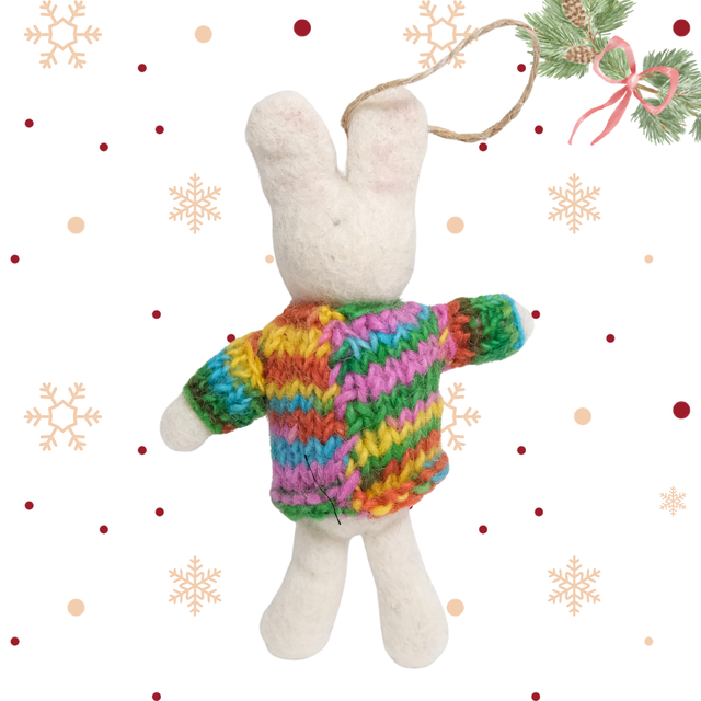 Felted Bunny with Knitted Sweater Ornaments