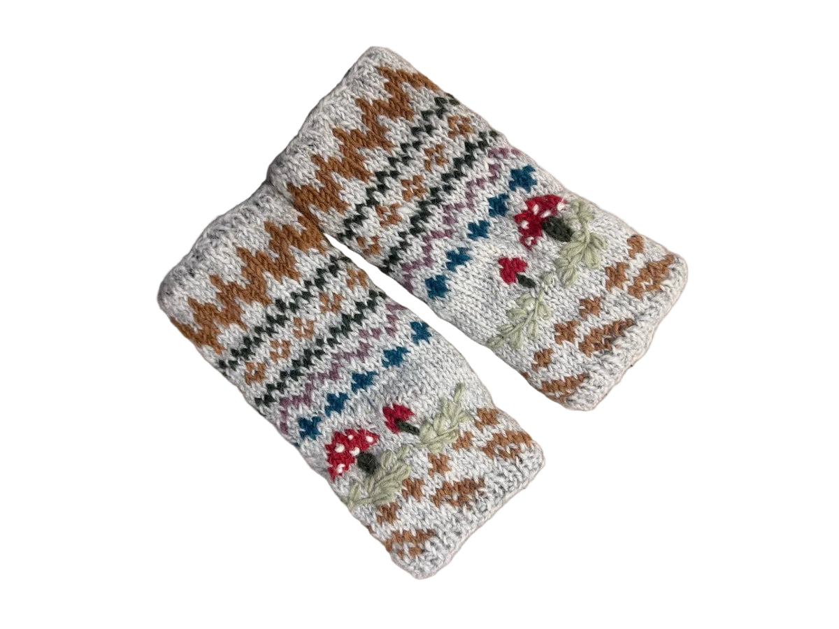 Mushroom Knitted Woolen Handwarmer with Fleece Lining