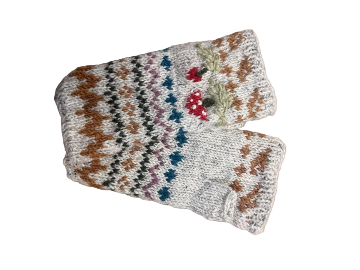 Mushroom Knitted Woolen Handwarmer with Fleece Lining