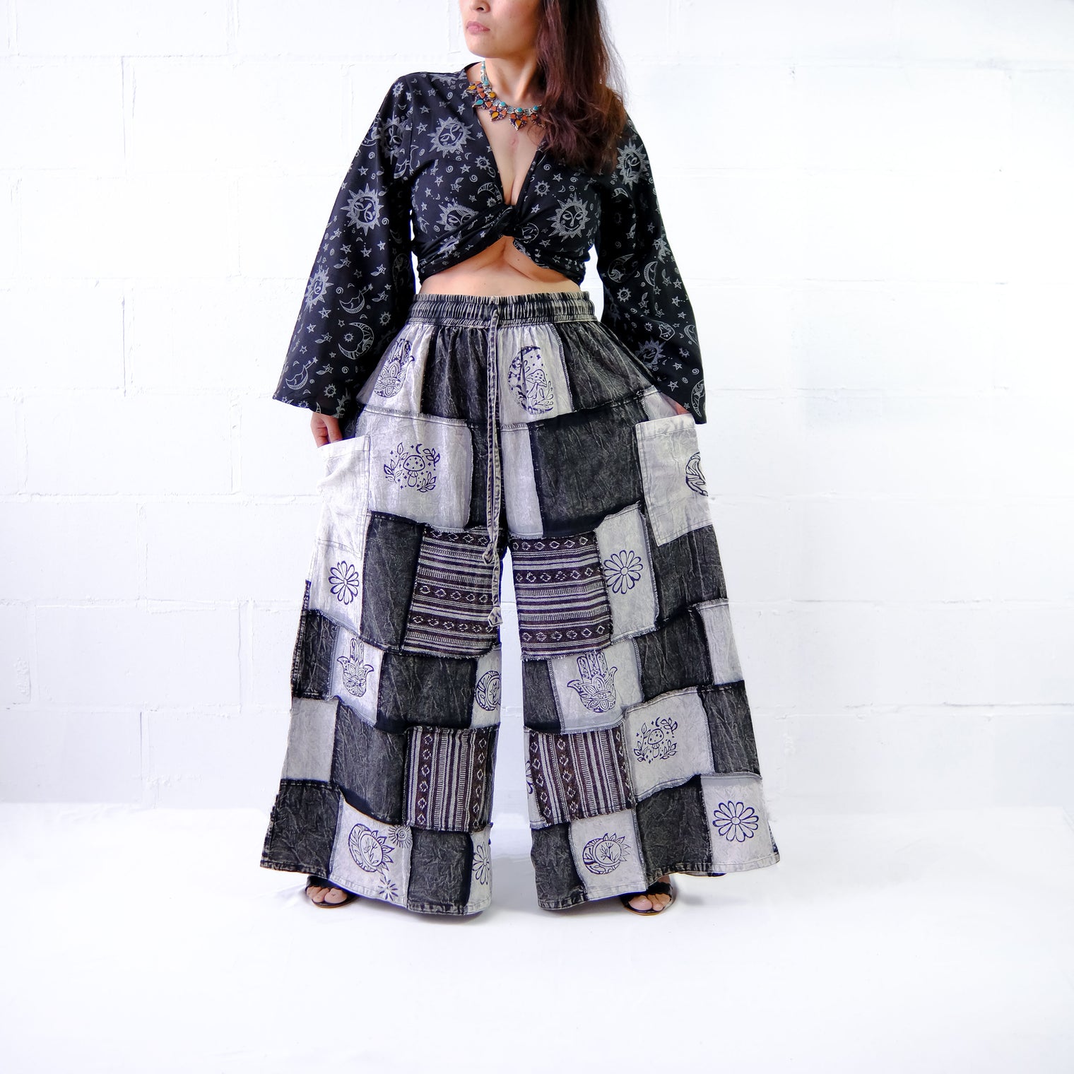 Whimsigoth Inspired Patchwork Wide Leg Pants