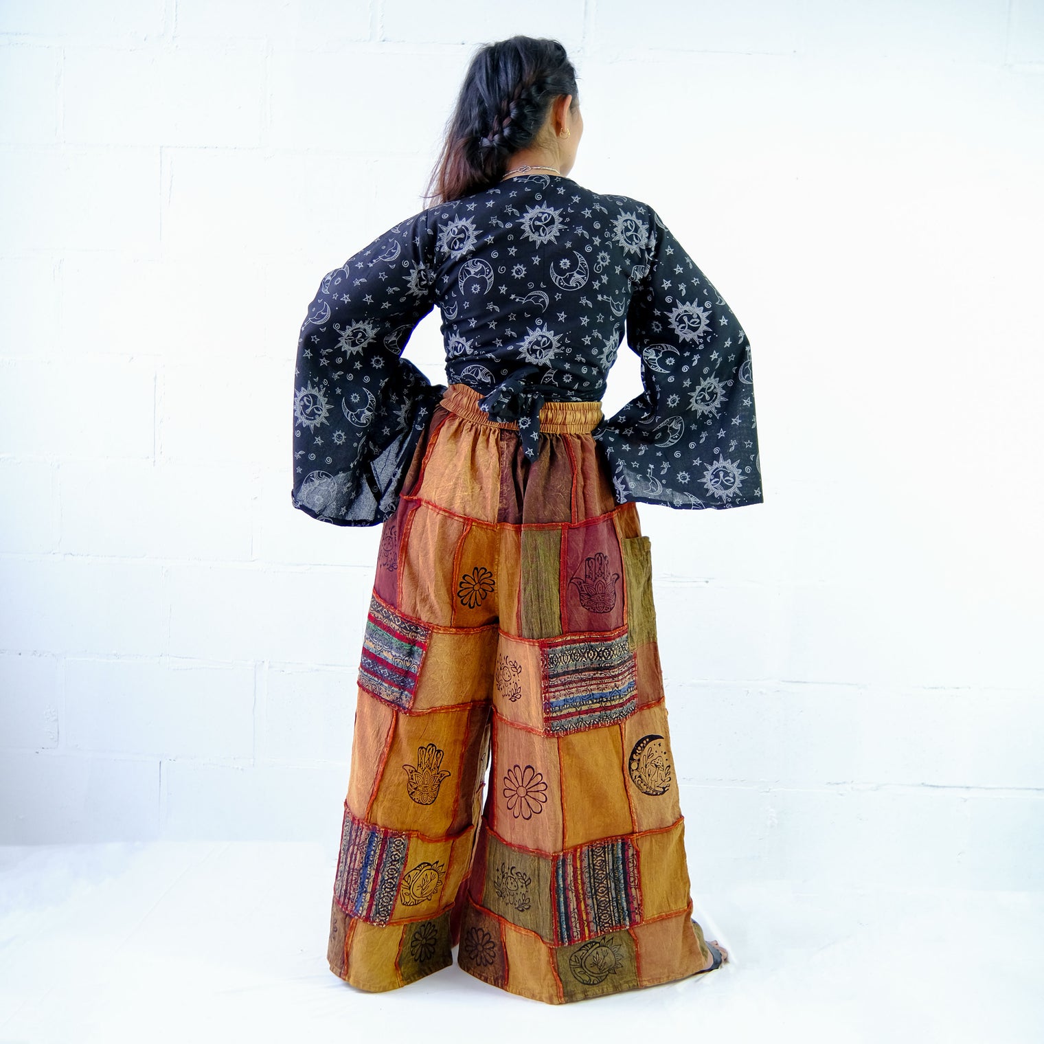 Whimsigoth Inspired Patchwork Wide Leg Pants