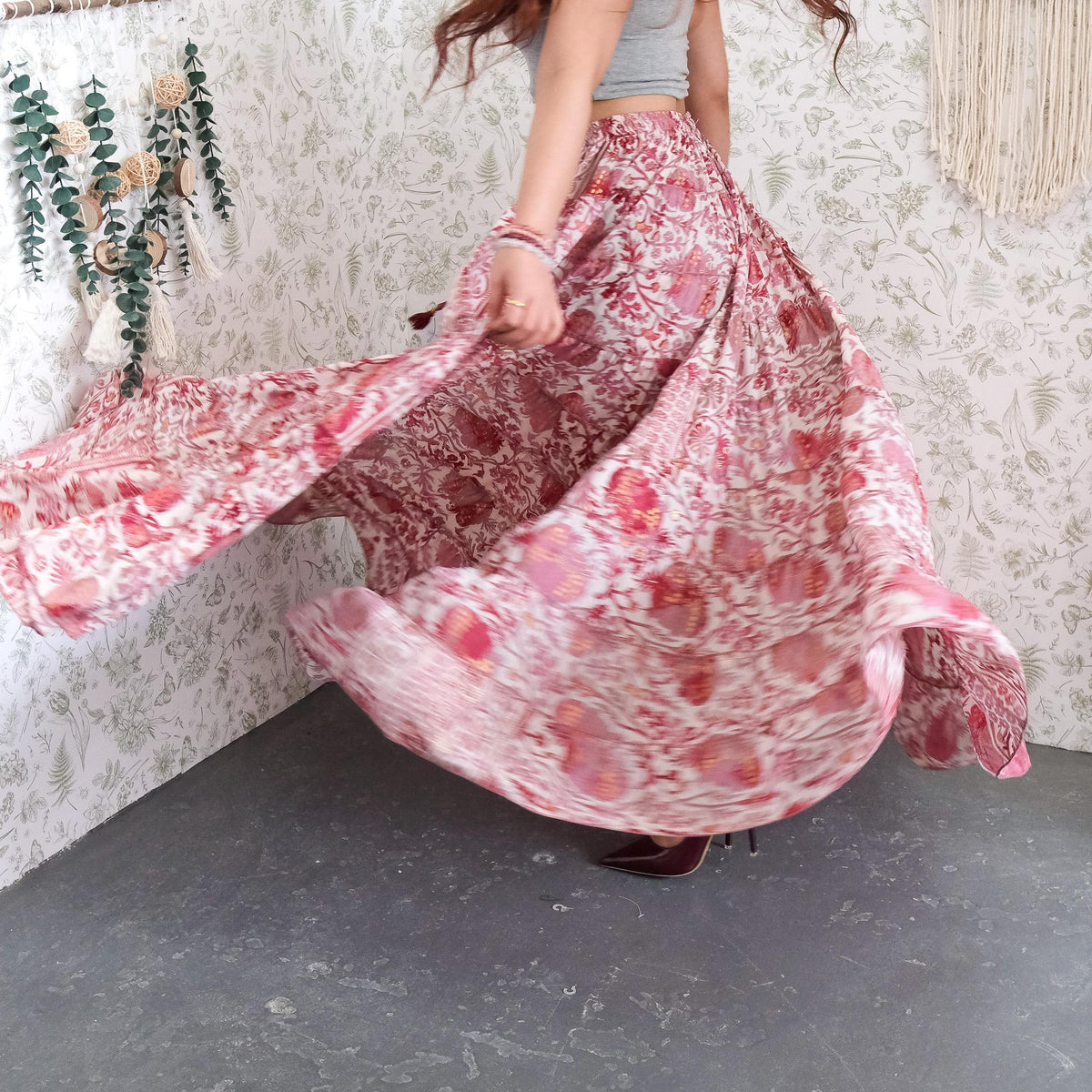 Bohemian Vintage Style Long Ruffle Skirt