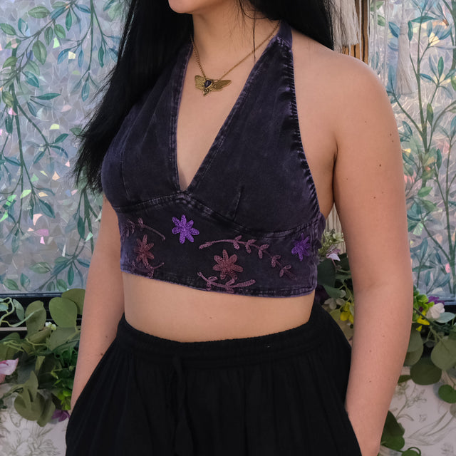 Boho Reversible Cotton Festival Bralette Halter Top with Embroidery