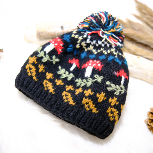 Knitted Crochet Mushroom Bobble Hat