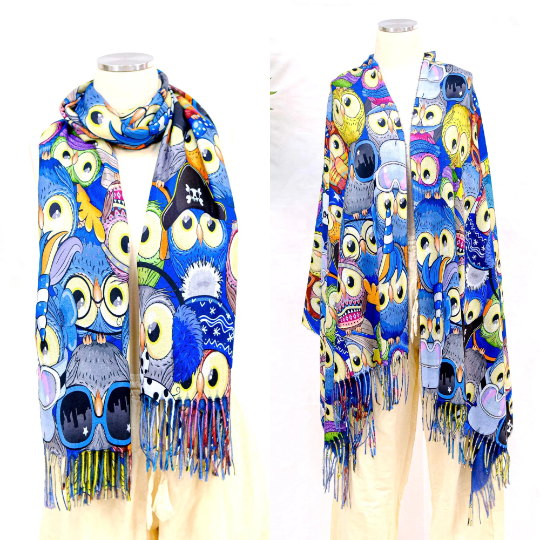Boho Style Owl Print Oversized Scarfs