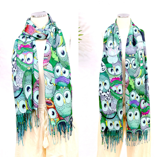 Boho Style Owl Print Oversized Scarfs