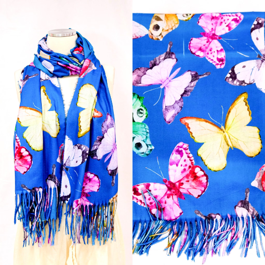 Cashmere Feel Butterfly Print Oversized Scarfs