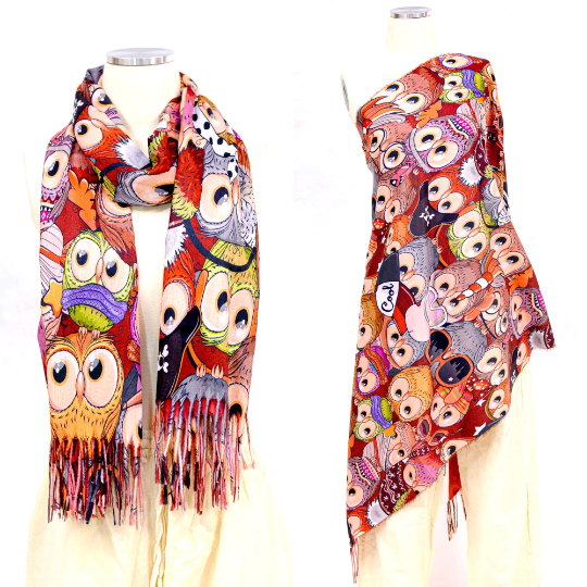 Boho Style Owl Print Oversized Scarfs