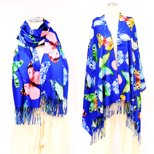 Cashmere Feel Butterfly Print Oversized Scarfs