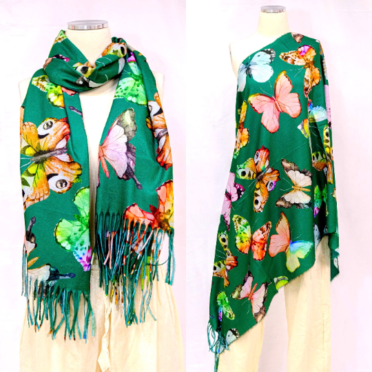 Cashmere Feel Butterfly Print Oversized Scarfs