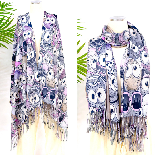Boho Style Owl Print Oversized Scarfs