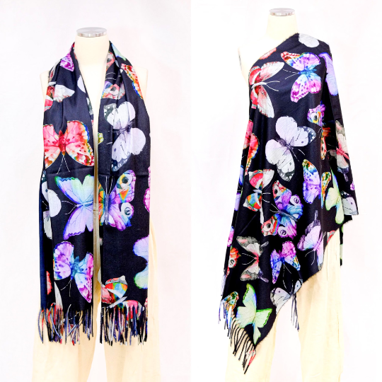 Cashmere Feel Butterfly Print Oversized Scarfs