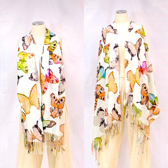 Cashmere Feel Butterfly Print Oversized Scarfs