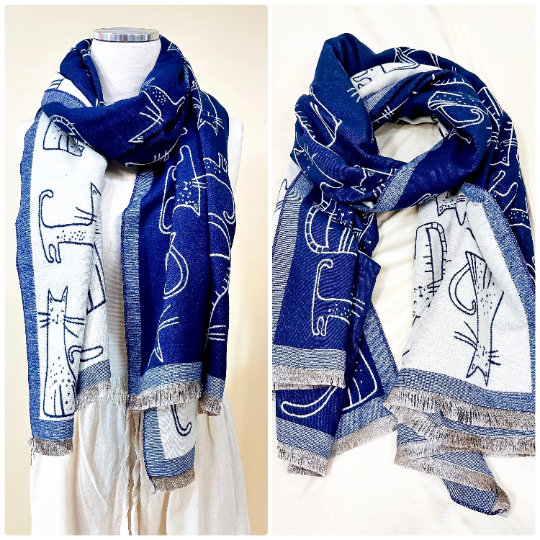 Reversible Cat Theme Oversized Warm Winter Scarfs