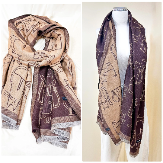 Reversible Cat Theme Oversized Warm Winter Scarfs