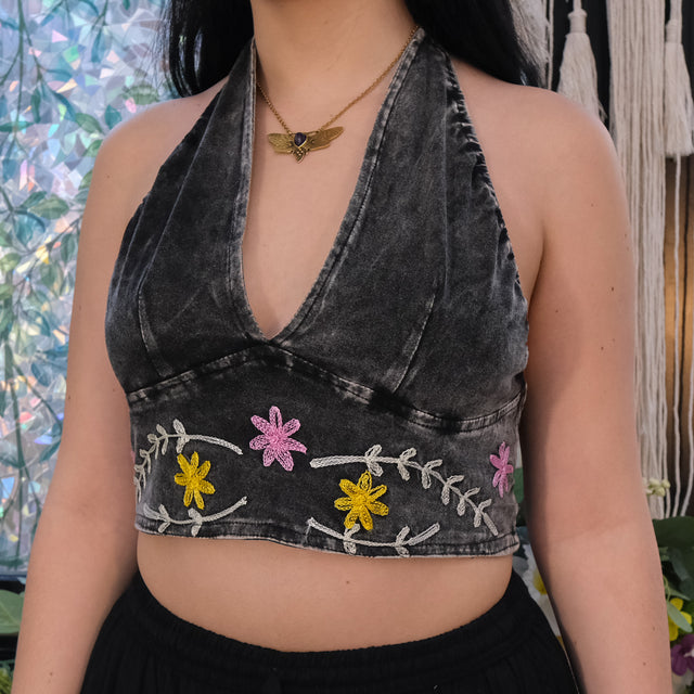 Reversible Cotton Embroidered Bralette Boho Fairycore Halter Top