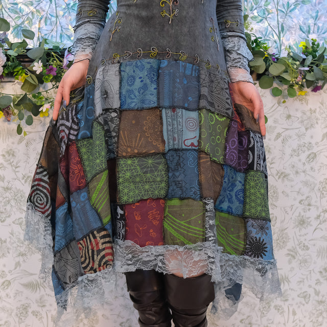 Unique Patchwork Boho Fairycore Maxi Dress Handmade Cotton