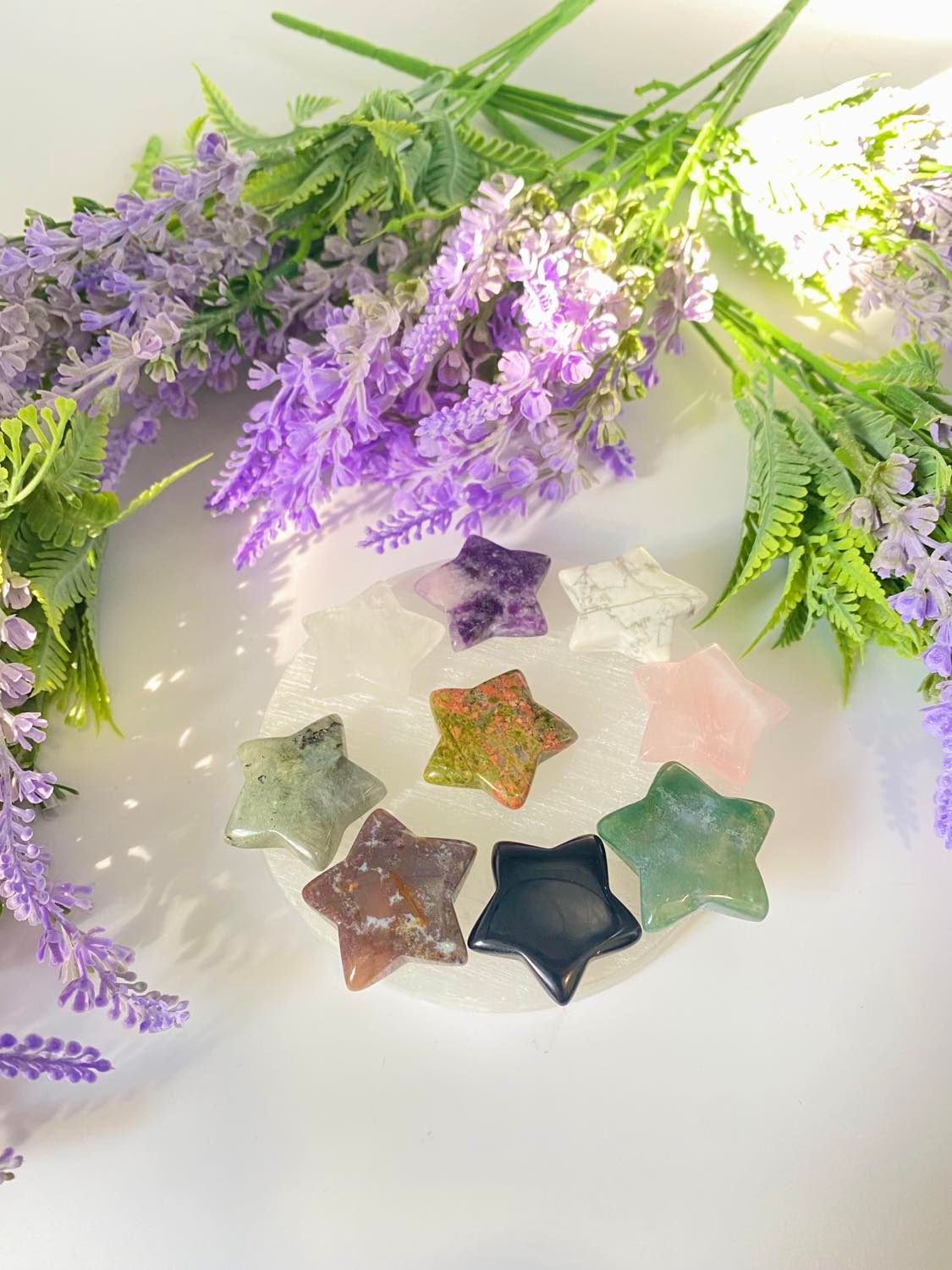 Star Crystal, 1.25" Quartz Crystal Stars, Healing Crystals, Howlite Unakite Moss Agate Crystal, Crystal Gift, Labradorite Lepidolite
