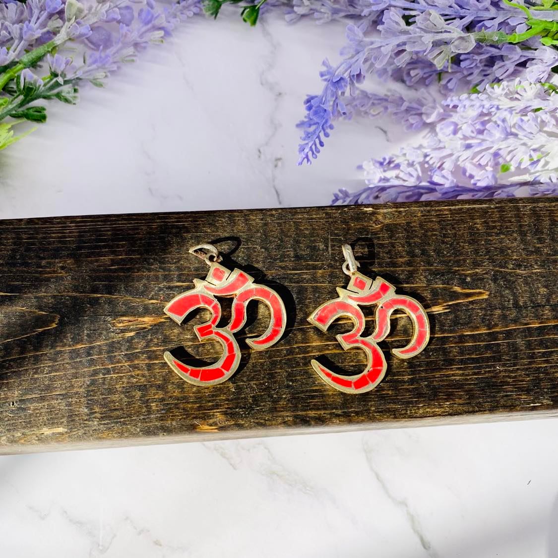 Ethnic Handmade OM Pendant, Sanskrit Ohm Charm, Blue Red Om Jewelry, Spiritual Gift, Meditation Jewelry, Aum Pendant from Nepal