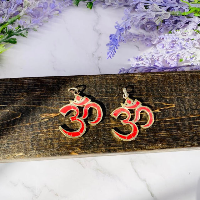 Ethnic Handmade OM Pendant, Sanskrit Ohm Charm, Blue Red Om Jewelry, Spiritual Gift, Meditation Jewelry, Aum Pendant from Nepal