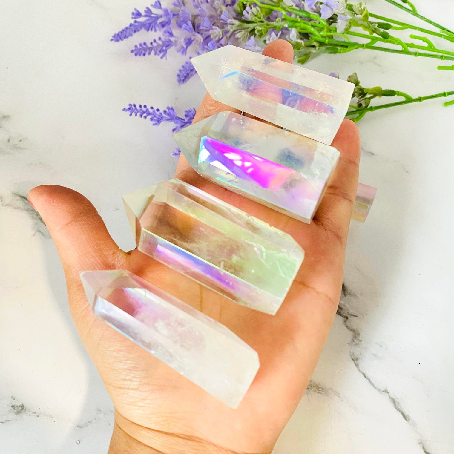 Rainbow Aura Quartz Wand, Crystal Point, Quartz Point, Healing Crystal