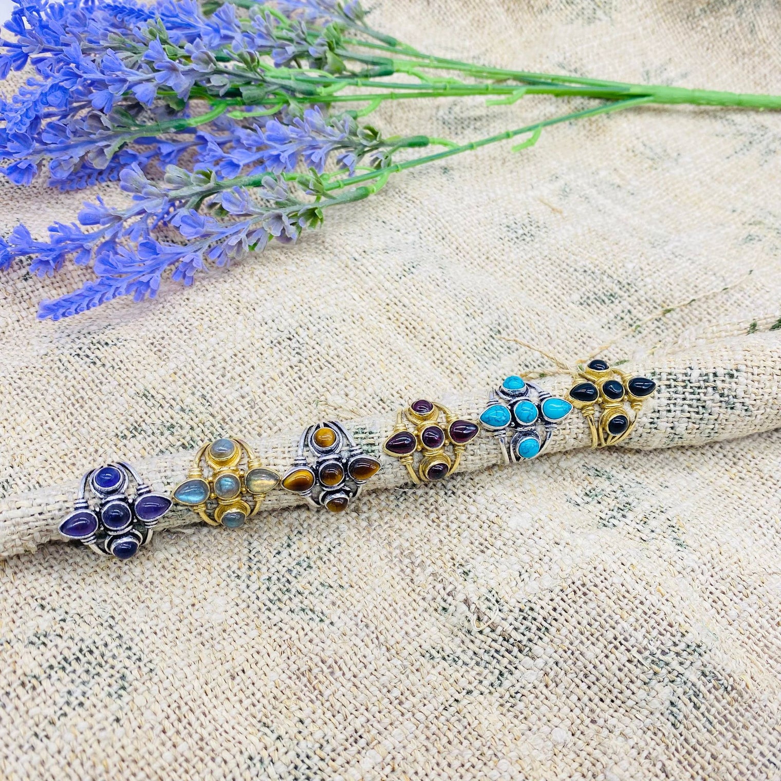 Vintage Bohemian Rings, Natural Crystal Rings, Handmade Jewelry, Adjustable Rings, Sterling Silver Rings, Gold Filed Rings, Gift For Her